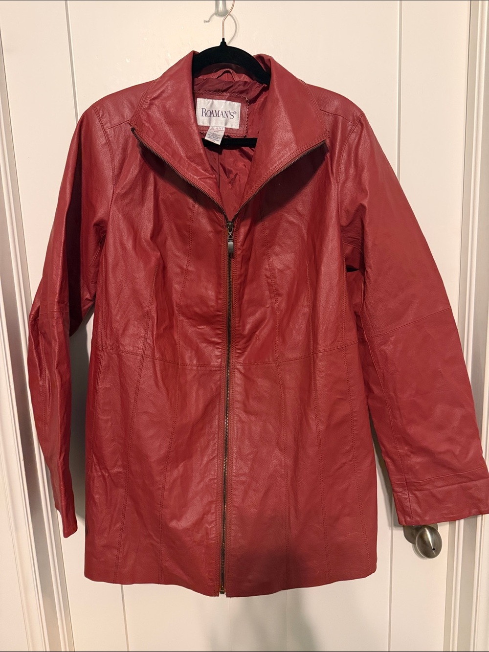 Roaman's Vintage Y2K 100% Leather Red Zip-Front Jacket Plus Size 1X